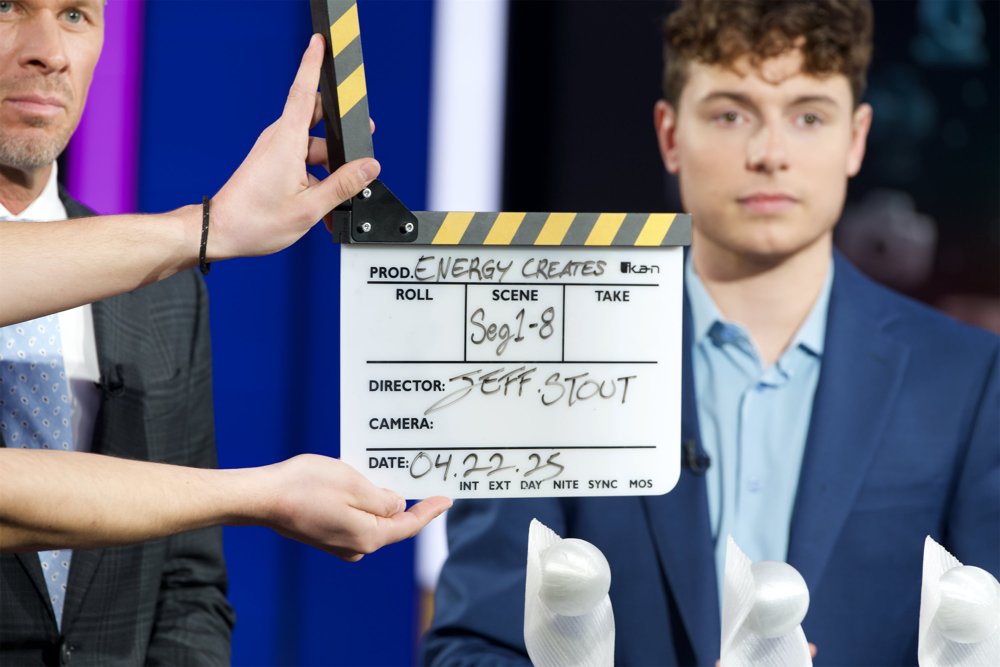 On the Energy Creates set, a clapperboard marked Energy Creates.
